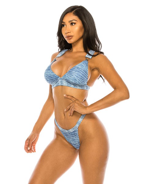 Mermaid Swimwear - Two Piece Big Buckle Denim Swimwear