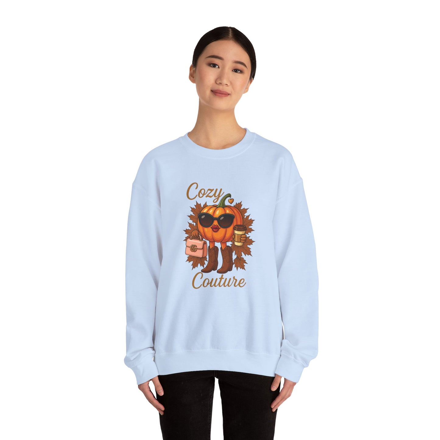 Cozy Couture Fall Pumpkin Graphic Sweatshirt - Unisex Crewneck (Gildan) - Size: S-3XL