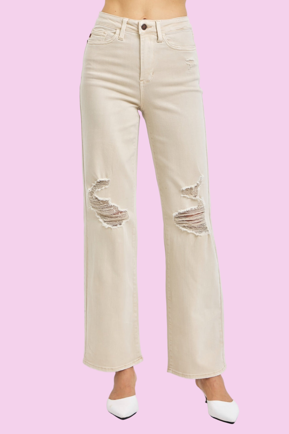 Judy Blue - High Waist Distressed Wide Leg Jeans - Size: 0-15, 14W-24W