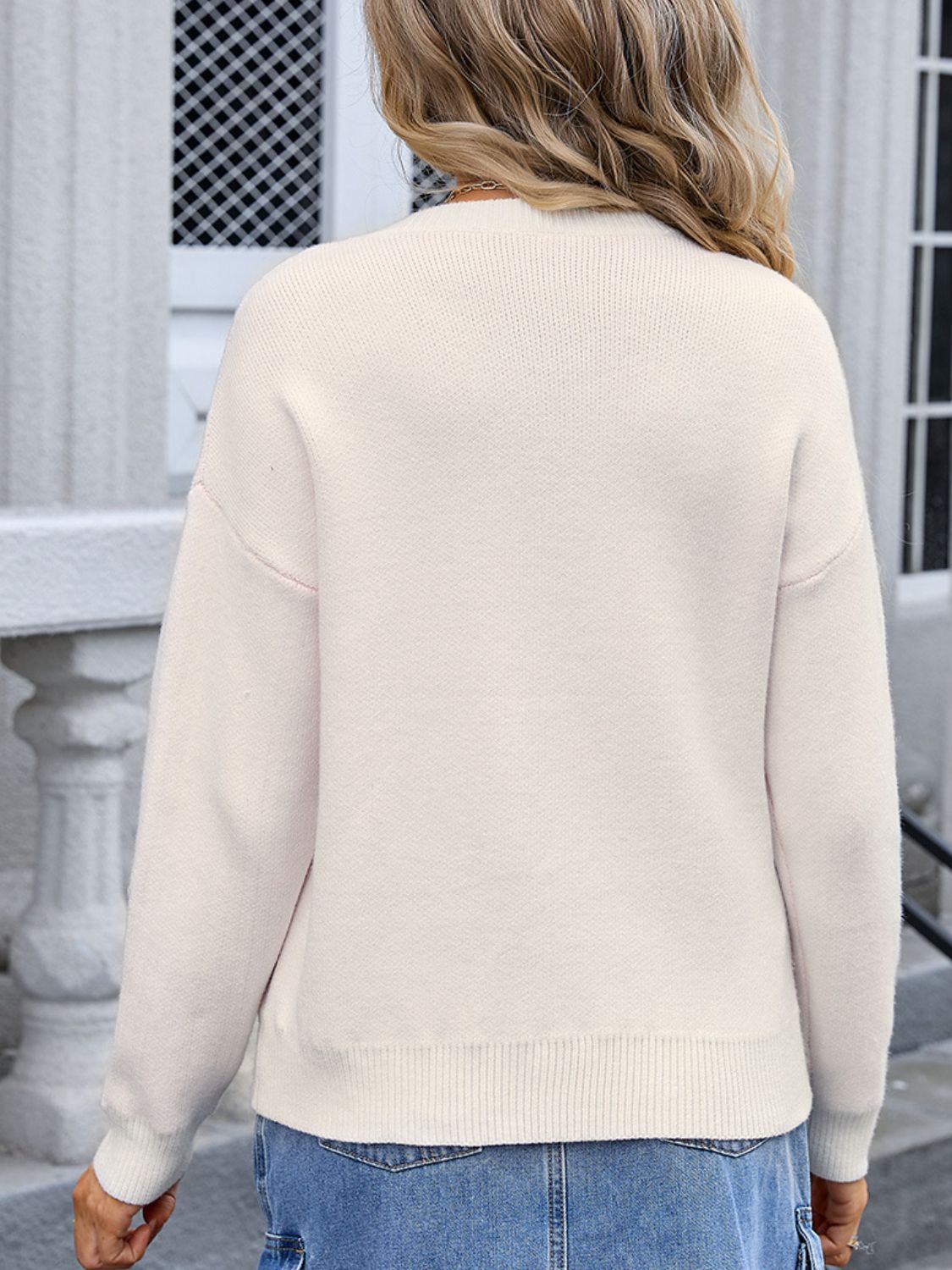 Angel Wings - Bow Graphic Round Neck Long Sleeve Sweater - Size: S-XL