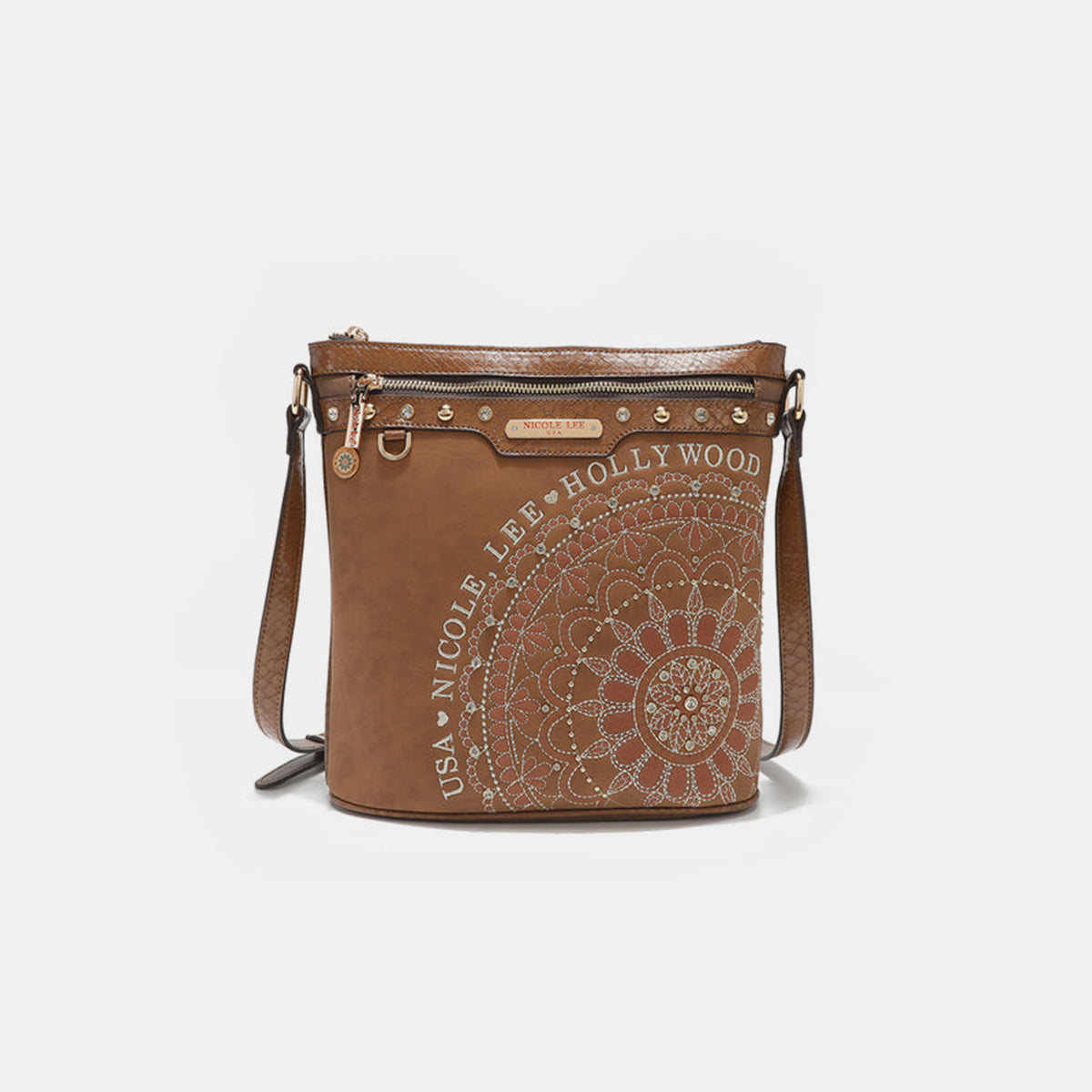 Nicole Lee USA - Metallic Stitching Embroidery Inlaid Rhinestone Crossbody Bag