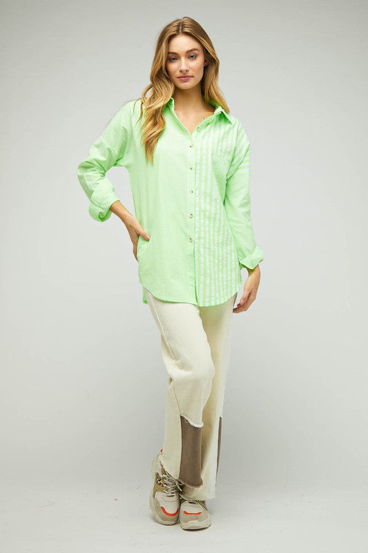 Davi & Dani - Stripe Button Down Long Sleeve Shirt