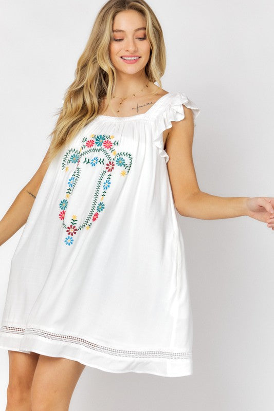 Davi & Dani - Embroidered Square Neck Mini Dress