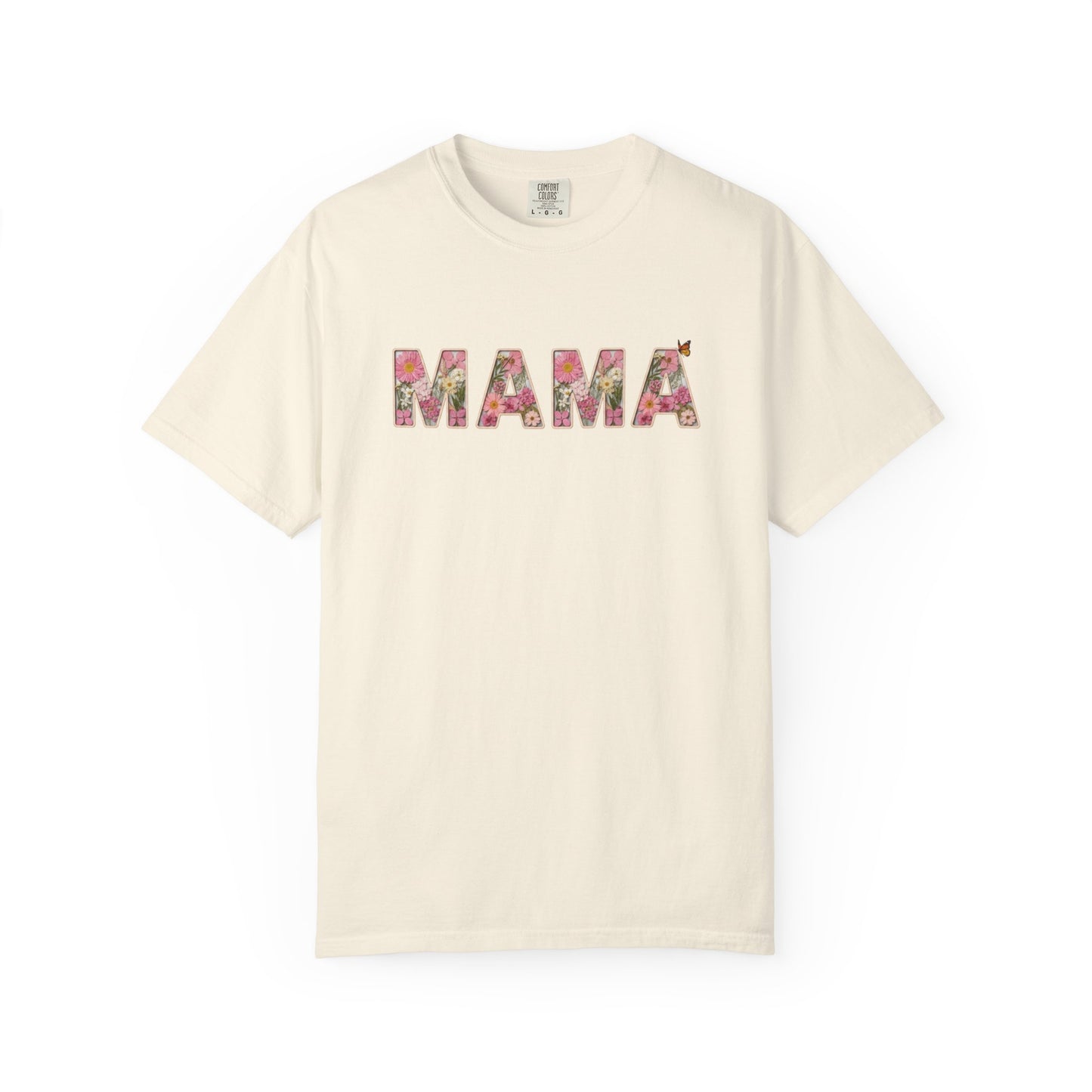 Spring Floral "MAMA" Graphic Tee (Comfort Colors) - Size: S-4XL - Cute Matching Mommy & Me Shirt, Pink Flower Lettering Mom Top, Gift for Moms