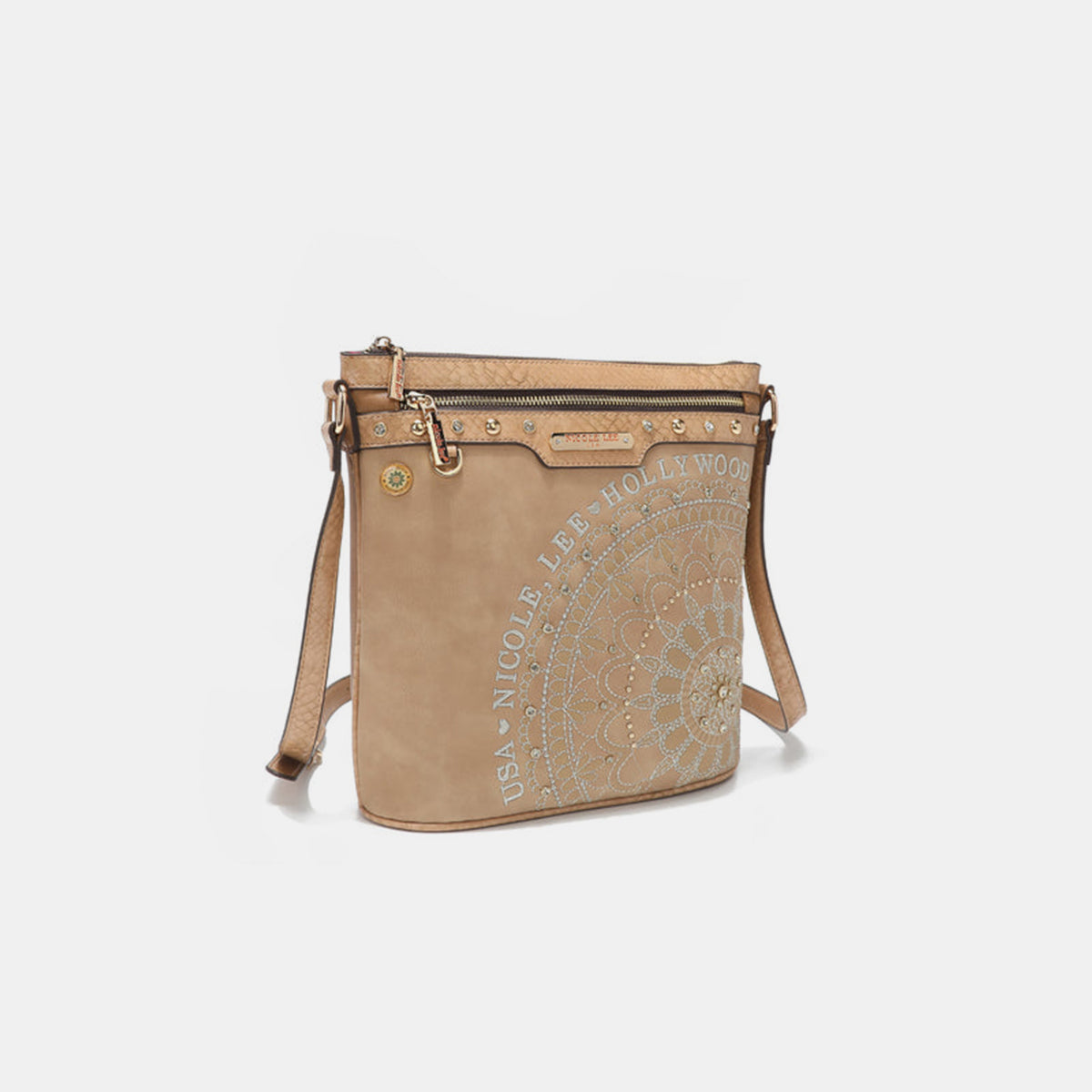 Nicole Lee USA - Metallic Stitching Embroidery Inlaid Rhinestone Crossbody Bag