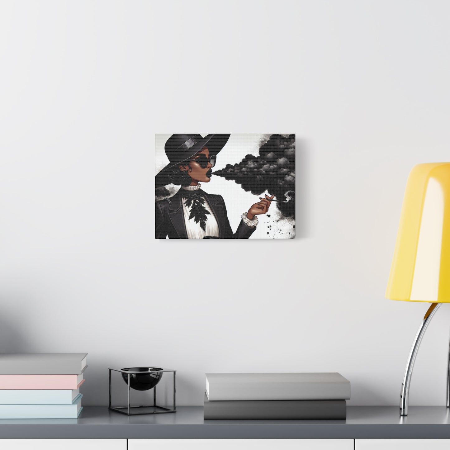 Elegant Black Smoke Fashionista – Stretched Matte Canvas, 12×9 Horizontal