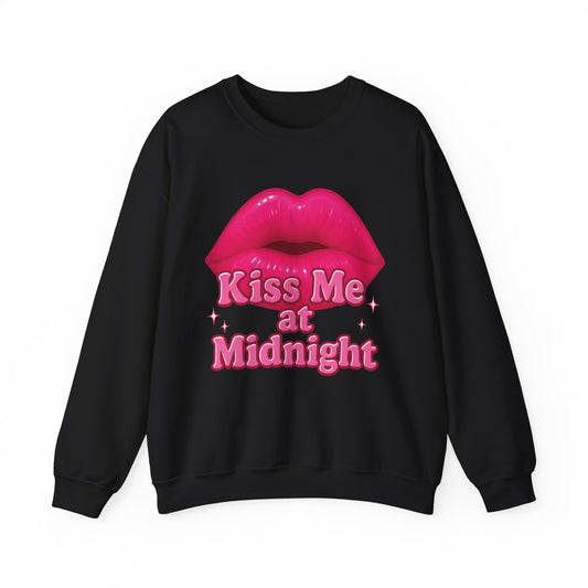 Pink Lips "Kiss Me at Midnight"  Graphic Crewneck Sweatshirt - Size: S-3XL - New Year's Eve Outfit Ideas