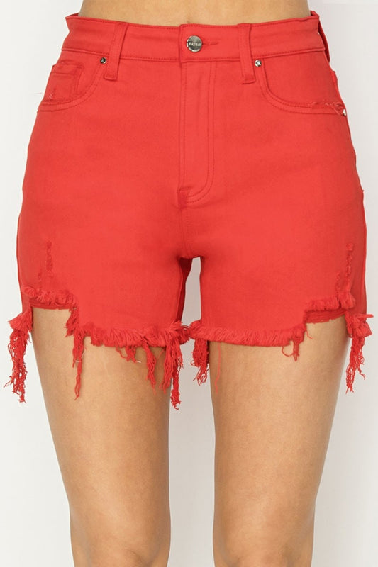 RISEN - High Rise Distressed Denim Shorts