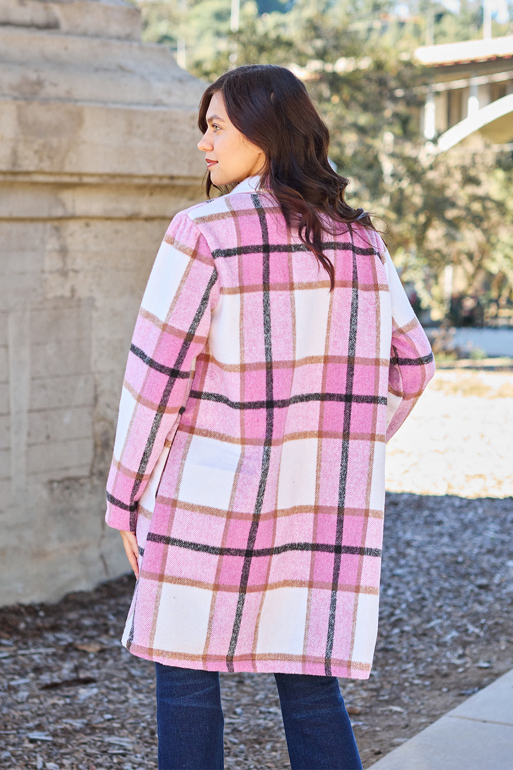 Double Take - Plaid Button Up Lapel Collar Coat - Size: S-3XL