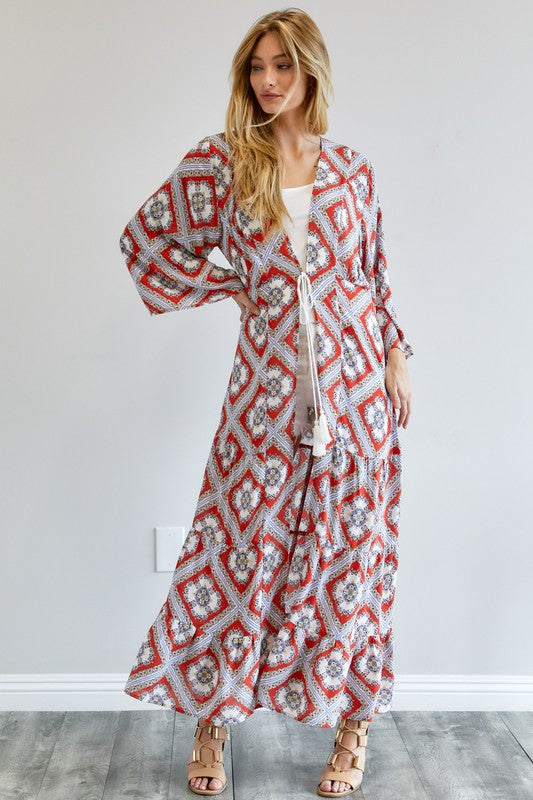 Davi & Dani - Printed Long Sleeve Loose Kimono