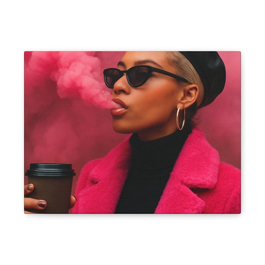 Stylish Pink Smoke Fashionista - Stretched Matte Canvas Wall Art, 12x9 Horizontal