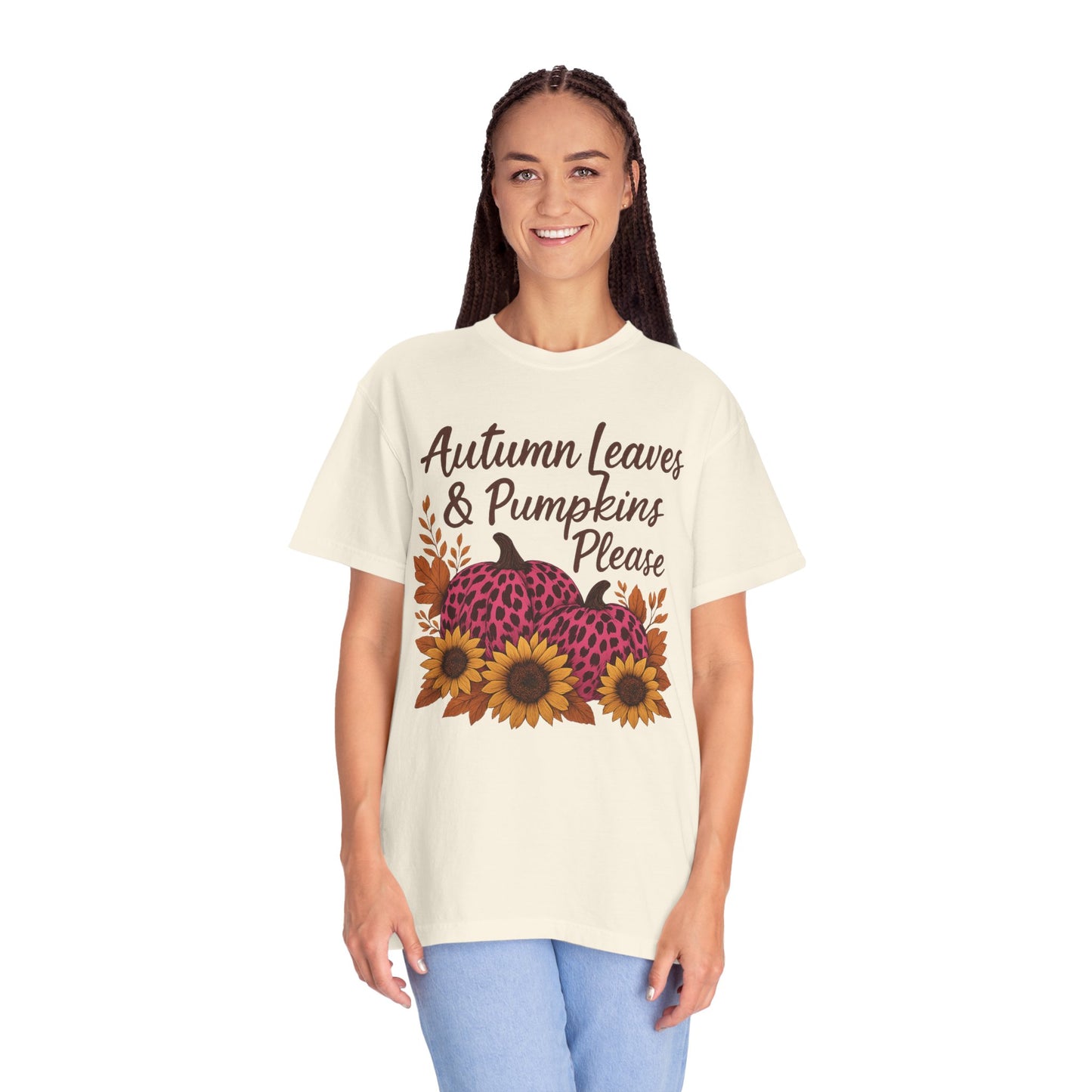 Autumn Leaves & Pumpkins Please - Fall Graphic T-Shirt (Comfort Colors) - Size: S-4XL