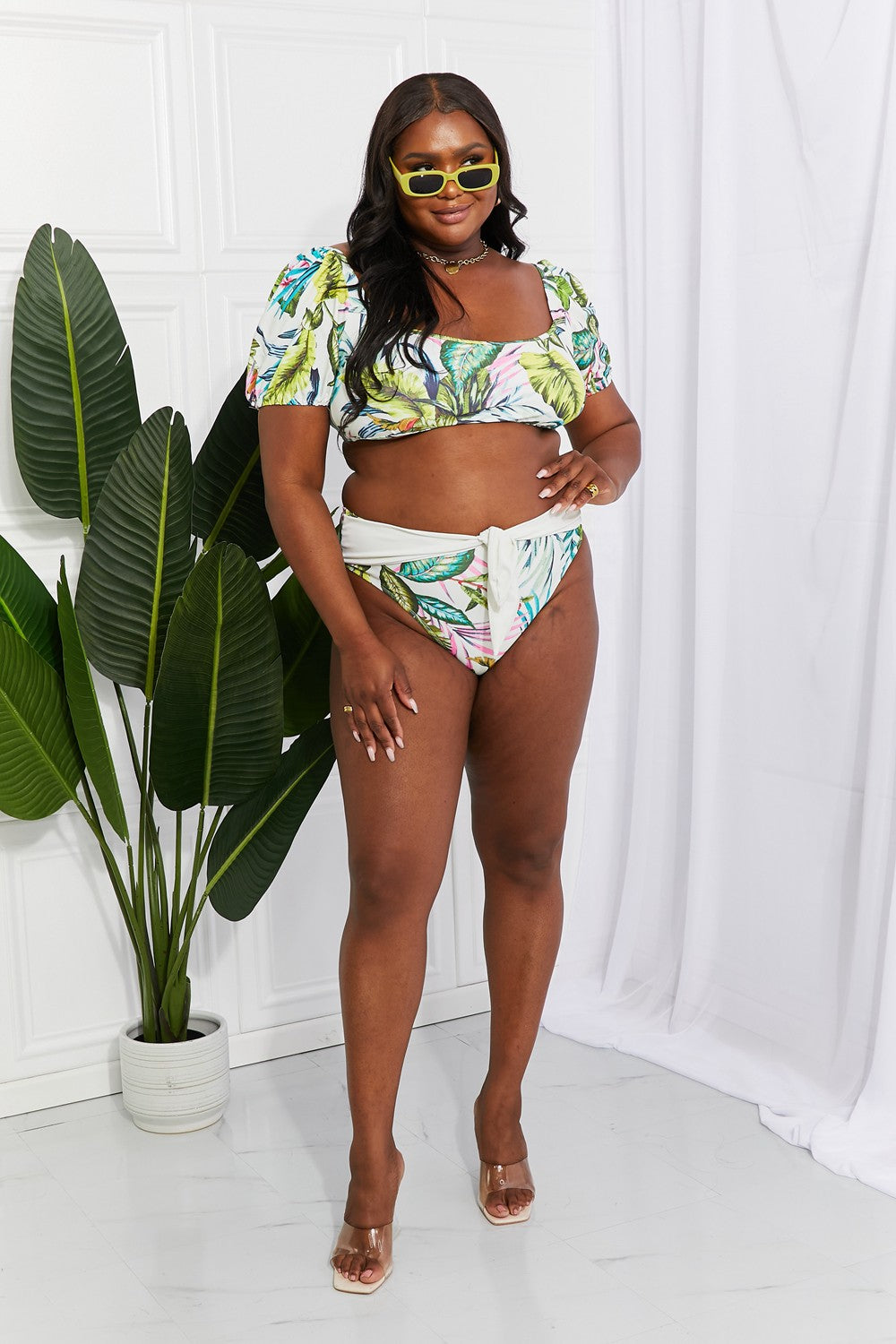 Marina West Swim - Vacay Ready Puff Sleeve Bikini in Floral