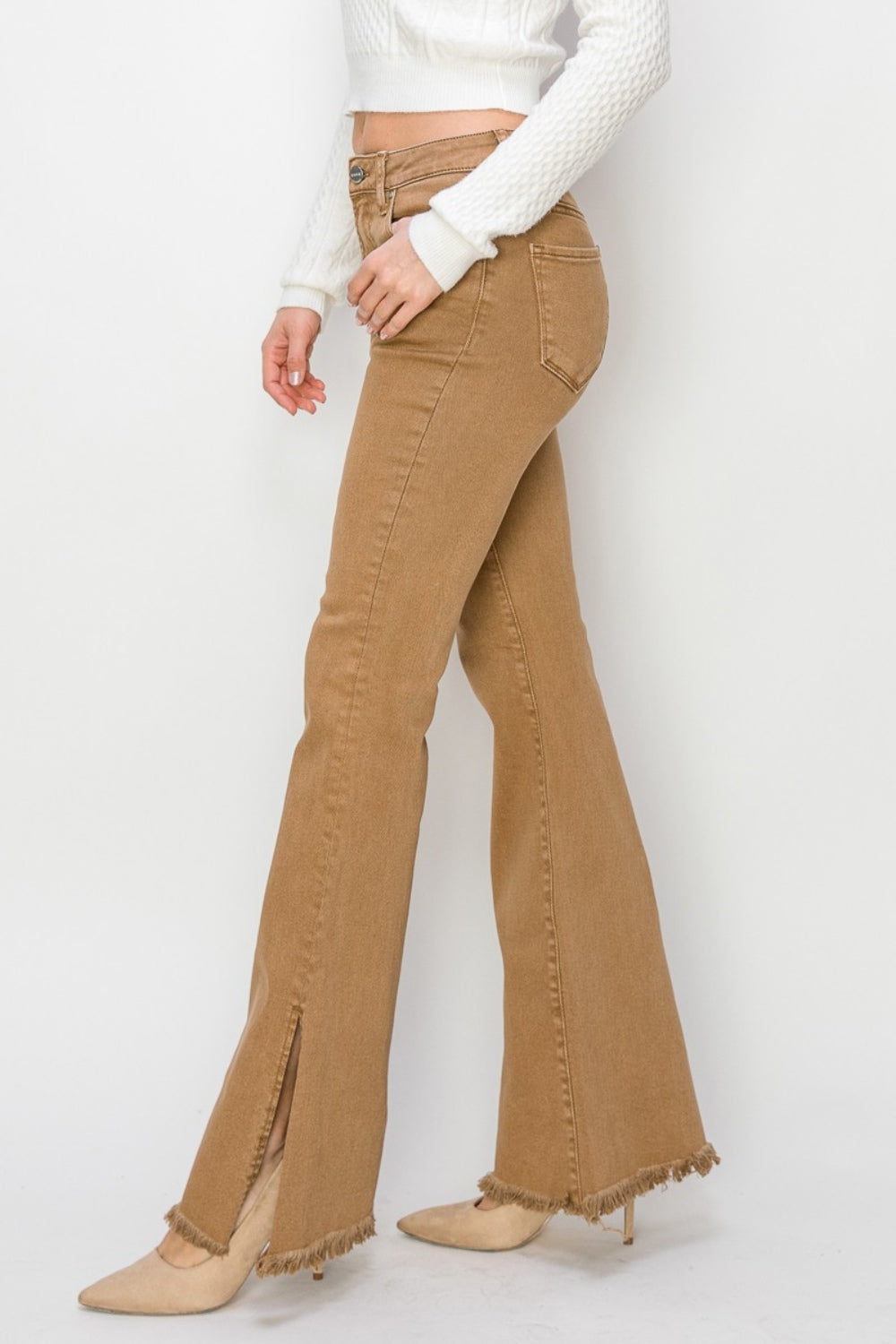 RISEN - Bailey High Waist Side Slit Flare Jeans - Size: 0-3XL