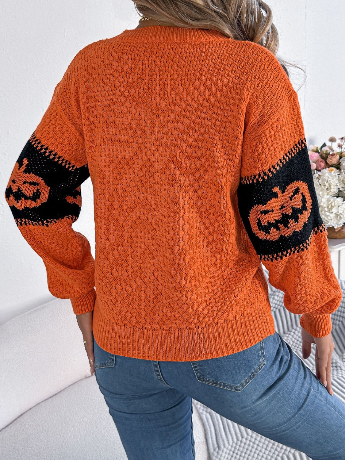 Pumpkin - Round Neck Long Sleeve Sweater - Halloween Collection