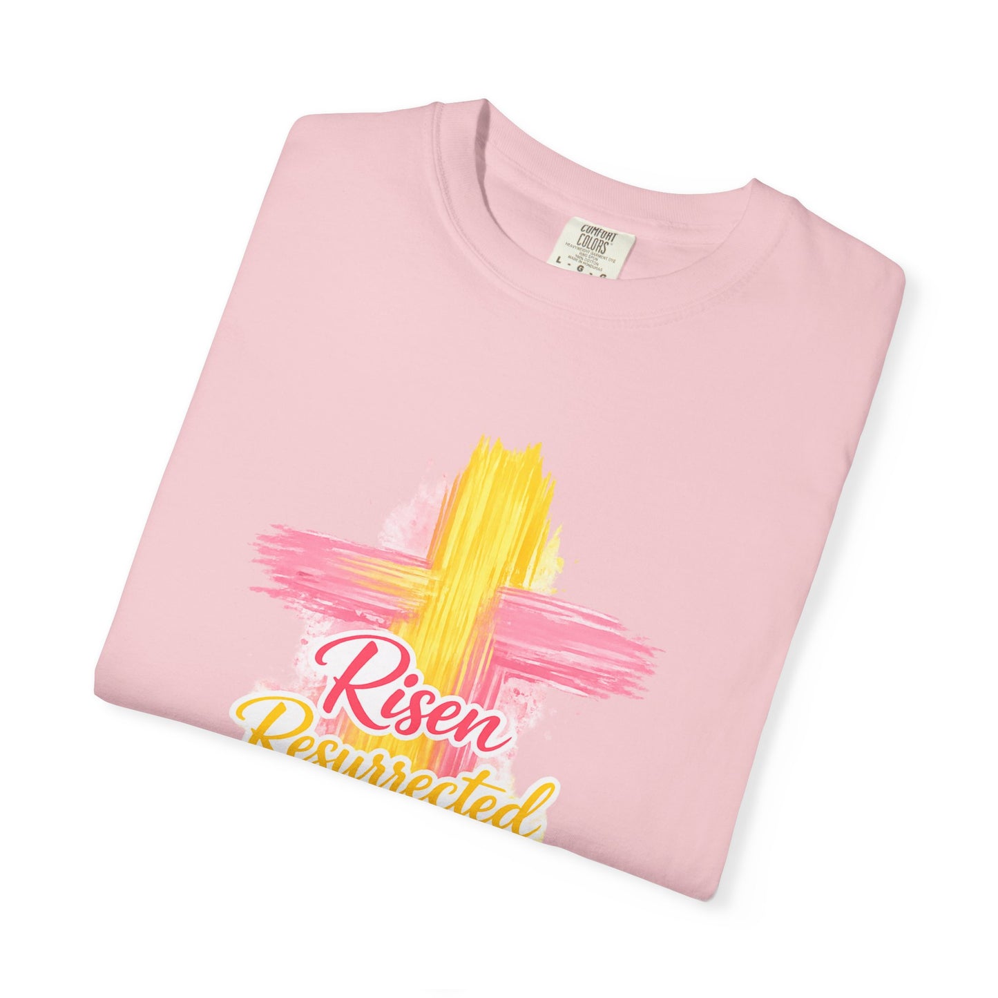 Easter Cross “Risen Resurrected Revived” Graphic Tee (Comfort Colors) - Size: S-4XL