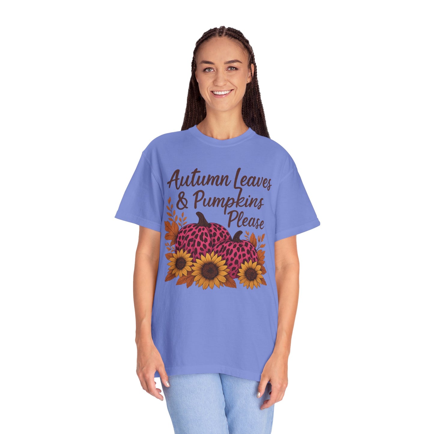 Autumn Leaves & Pumpkins Please - Fall Graphic T-Shirt (Comfort Colors) - Size: S-4XL