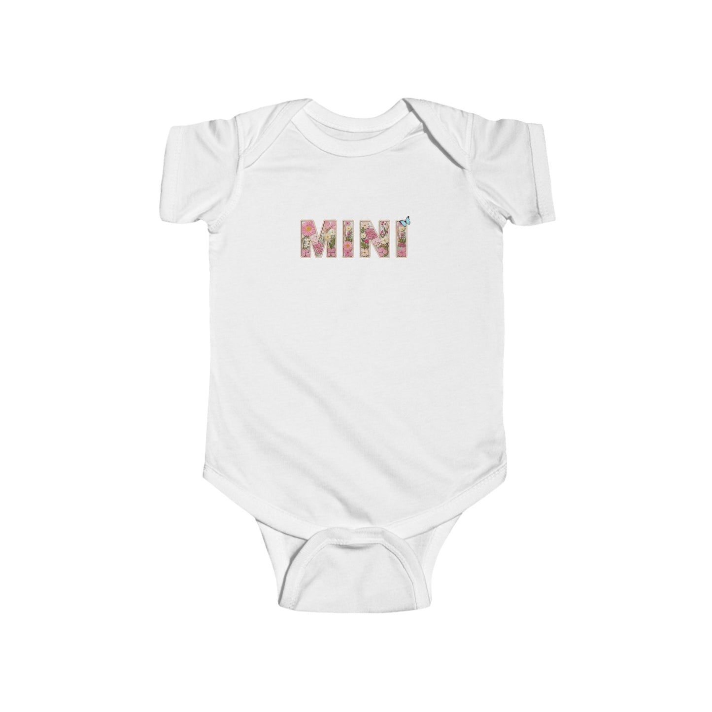 Spring Floral "Mini" Infant Bodysuit (Rabbit Skins) - Size: NB-24M - Matching Kids Shirt, Mommy and Me Outfit, Cute Floral Lettering Kids Top