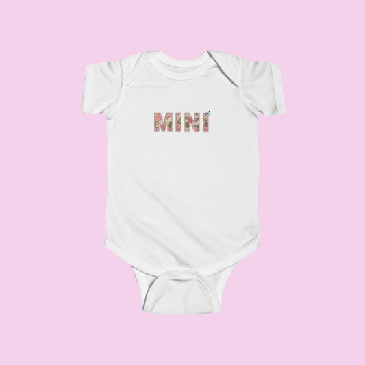 Spring Floral "Mini" Infant Bodysuit (Rabbit Skins) - Size: NB-24M - Matching Kids Shirt, Mommy and Me Outfit, Cute Floral Lettering Kids Top