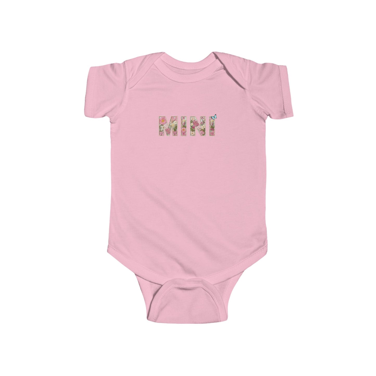 Spring Floral "Mini" Infant Bodysuit (Rabbit Skins) - Size: NB-24M - Matching Kids Shirt, Mommy and Me Outfit, Cute Floral Lettering Kids Top