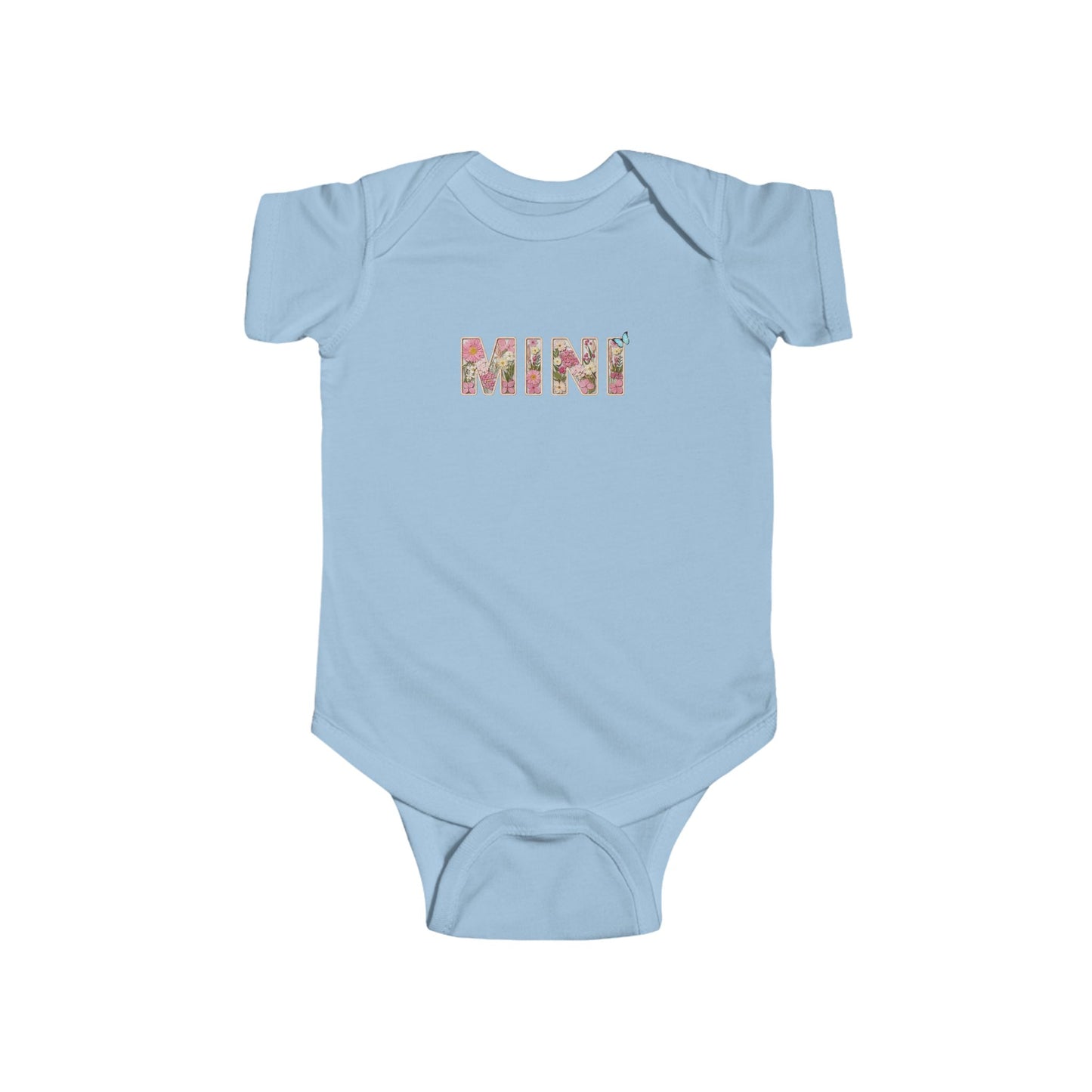 Spring Floral "Mini" Infant Bodysuit (Rabbit Skins) - Size: NB-24M - Matching Kids Shirt, Mommy and Me Outfit, Cute Floral Lettering Kids Top