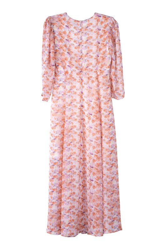 V Neck Floral Lined Chiffon Maxi Dress