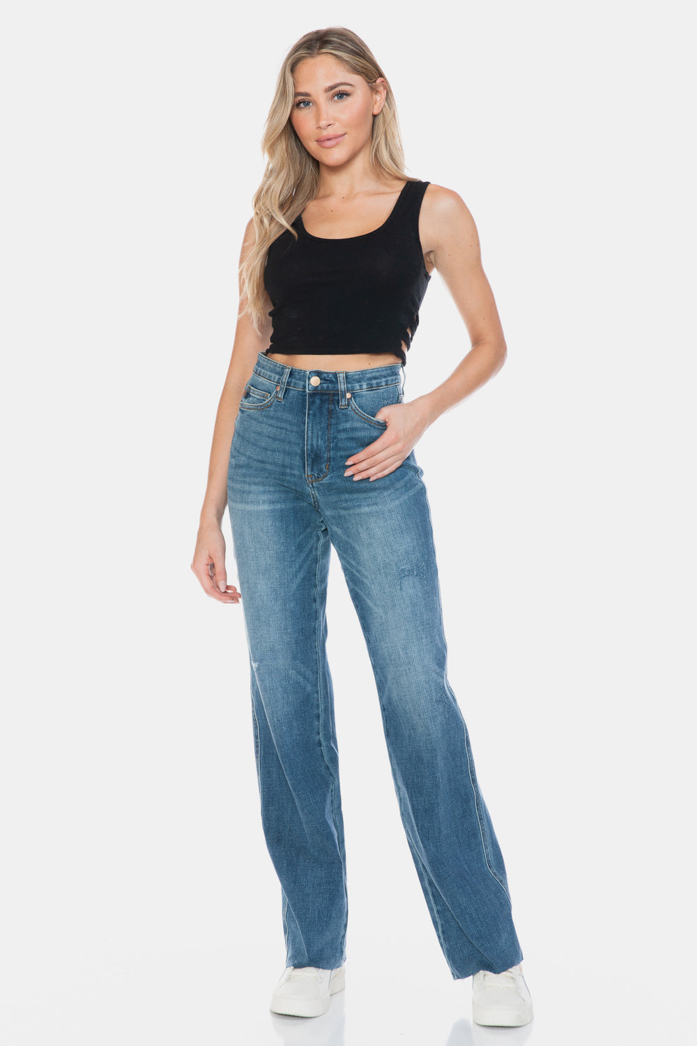 Judy Blue - Tummy Control Cut Raw Hem Straight Jeans - Size: 0-24W