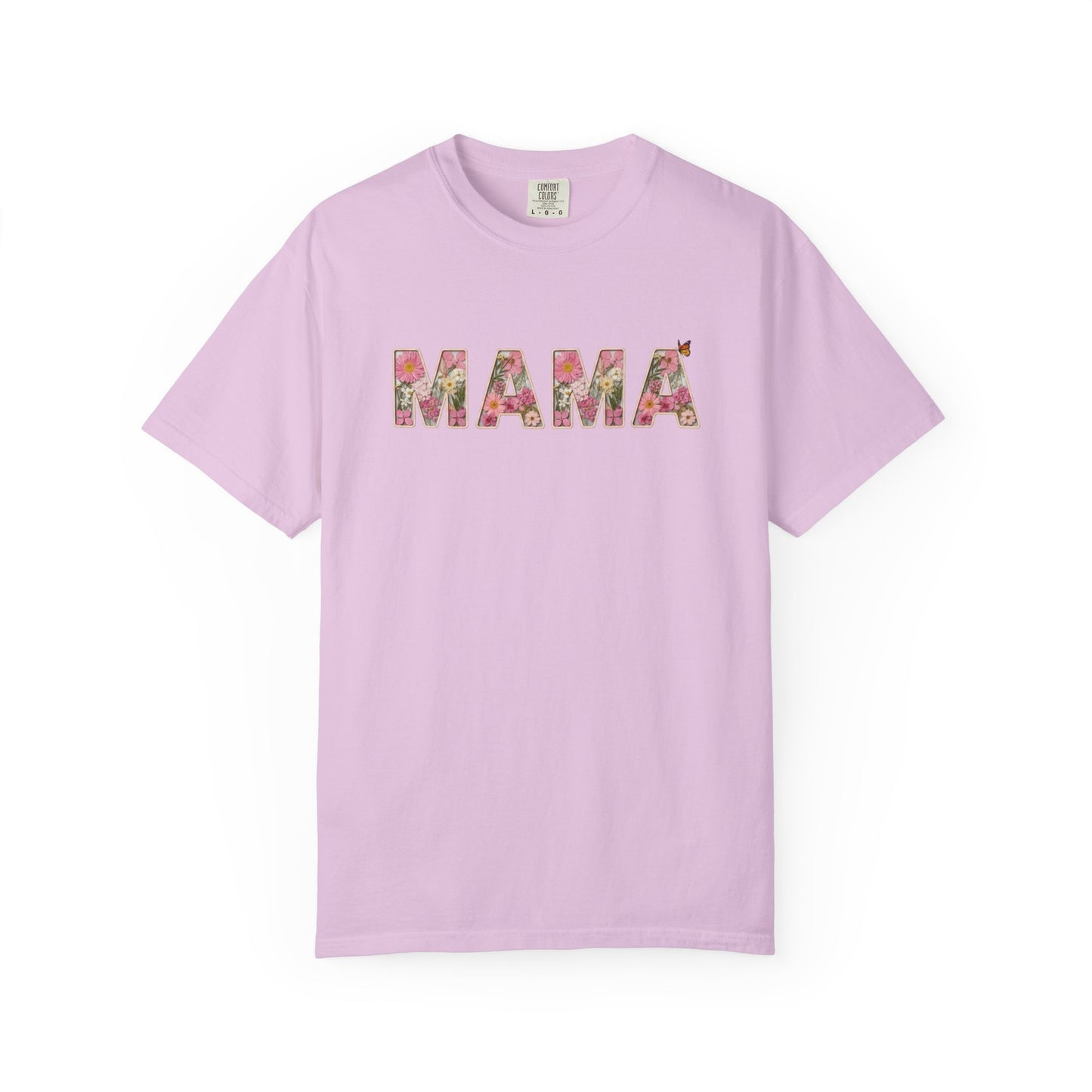 Spring Floral "MAMA" Graphic Tee (Comfort Colors) - Size: S-4XL - Cute Matching Mommy & Me Shirt, Pink Flower Lettering Mom Top, Gift for Moms