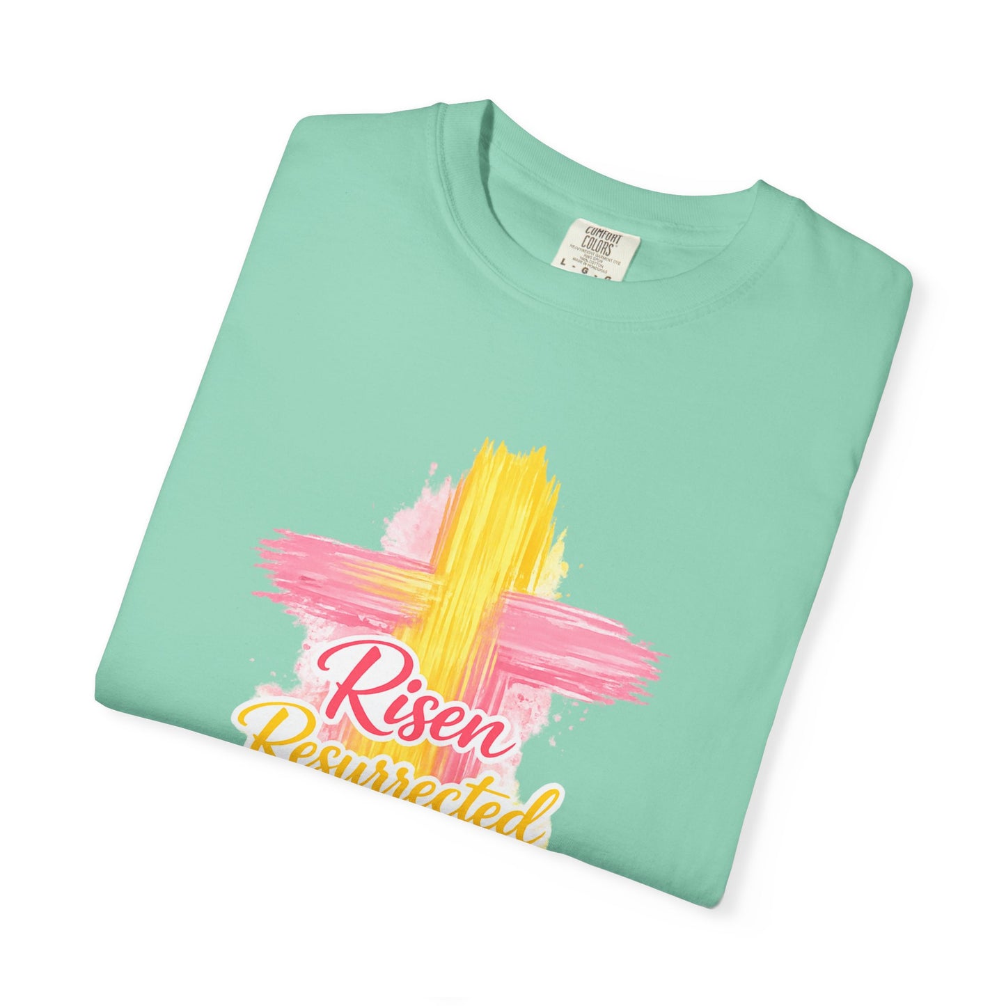 Easter Cross “Risen Resurrected Revived” Graphic Tee (Comfort Colors) - Size: S-4XL