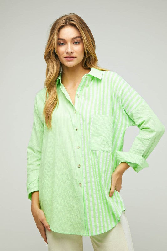 Davi & Dani - Stripe Button Down Long Sleeve Shirt