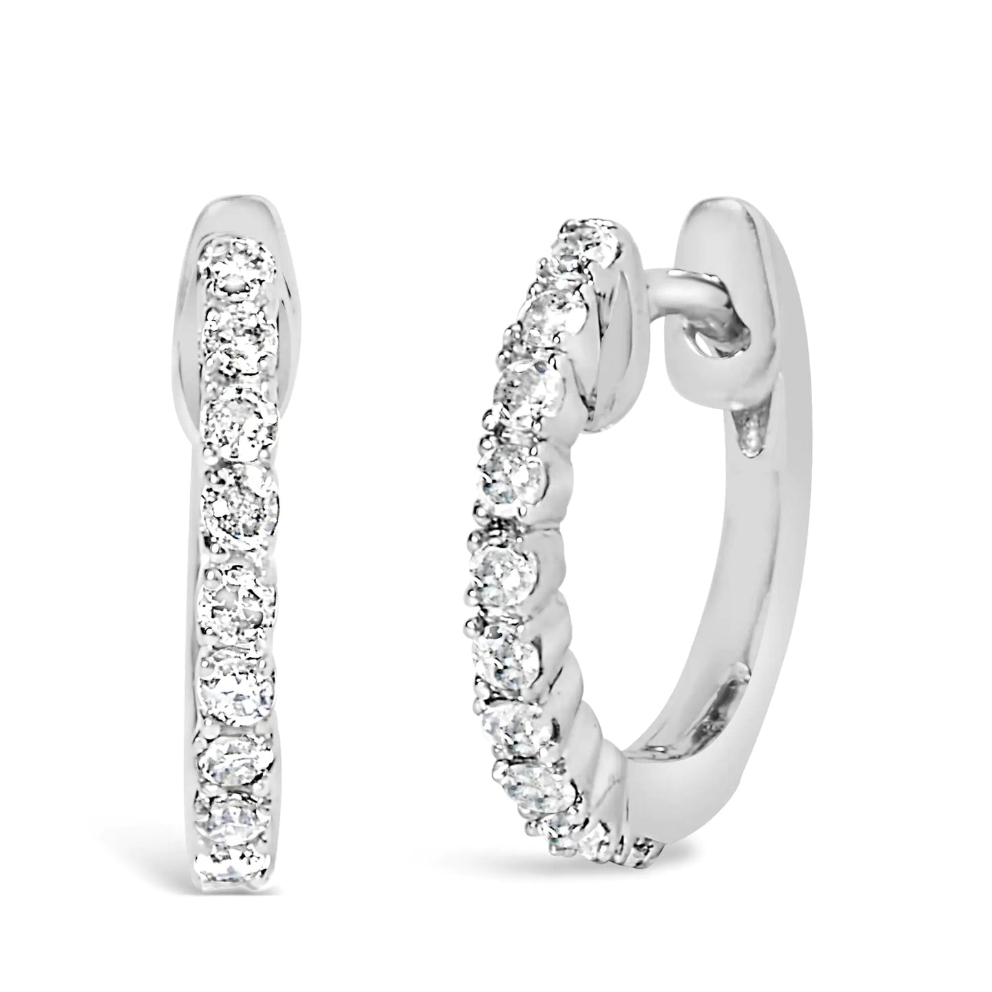 .925 Sterling Silver 1/6 Cttw Diamond Petite Hoop Earrings (I-J Color, I2-I3 Clarity) - (The Luxe Line)