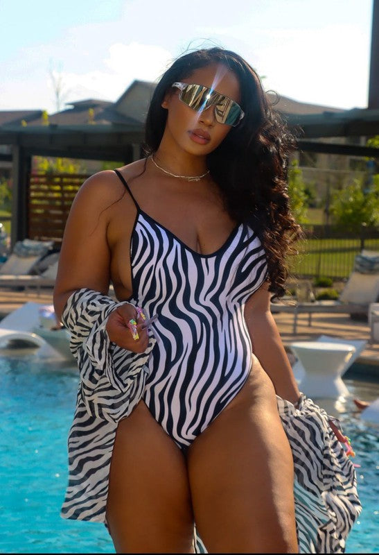 Mermaid Swimwear - One-piece Zebra Print Swimsuit