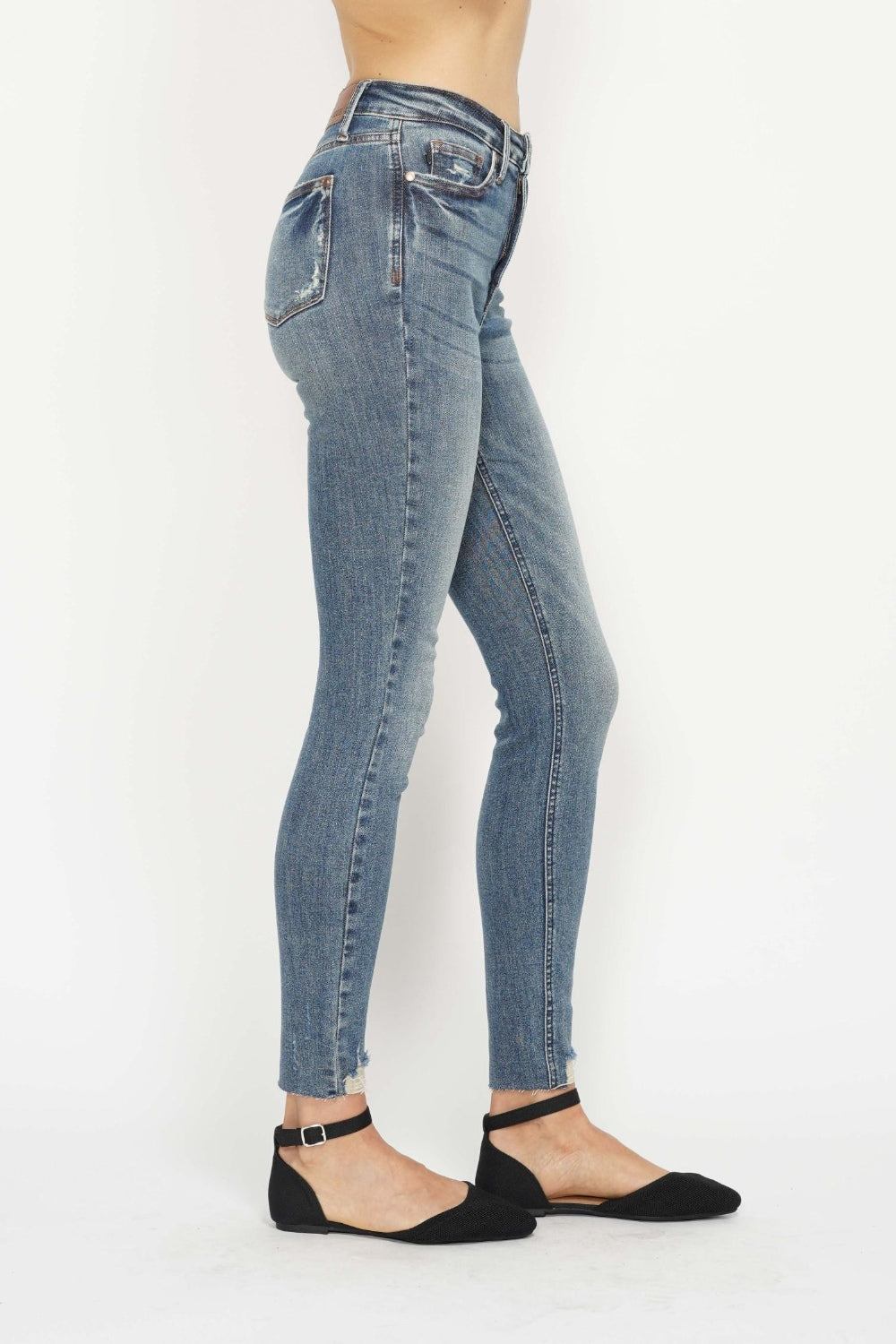 Judy Blue - Tummy Control Vintage Wash Hem Destroy Skinny Jeans - Size: 0-24W