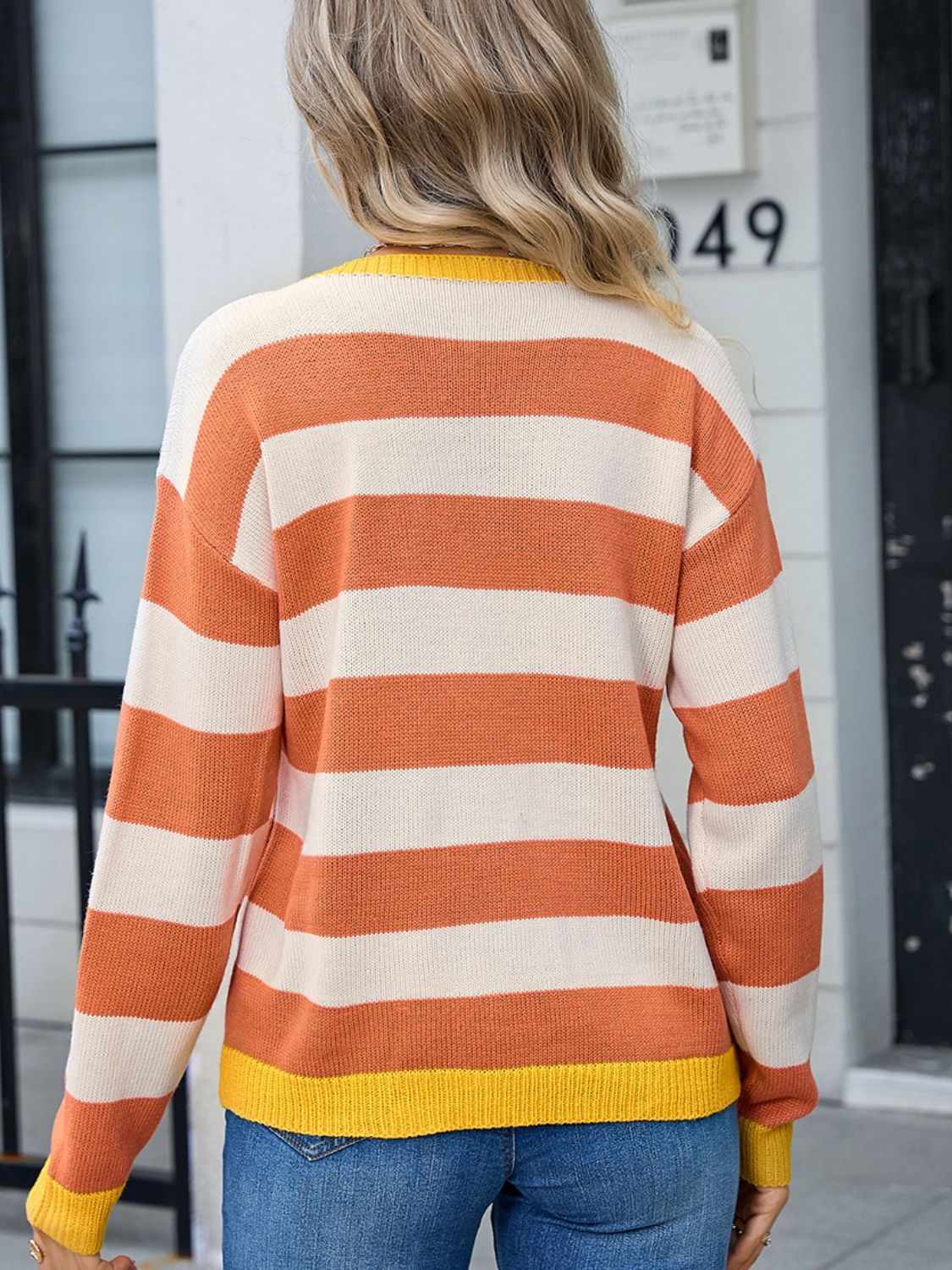 Angel Wings - Striped Round Neck Dropped Shoulder Sweater - Size: S-XL