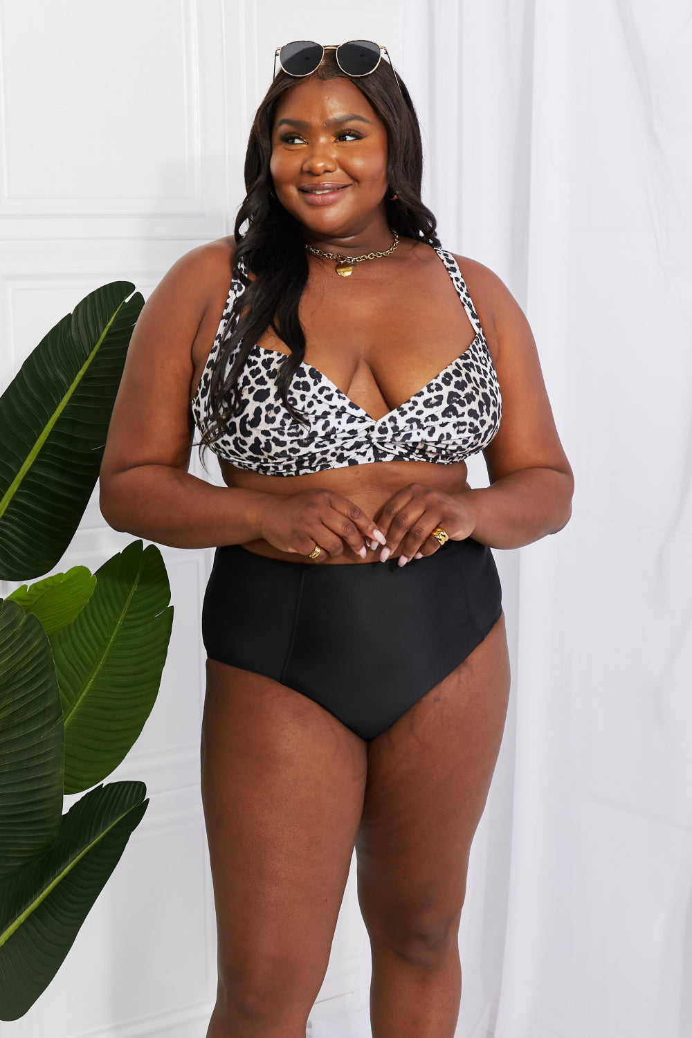 Marina West Swim - Take A Dip Twist High-Rise Bikini in Leopard