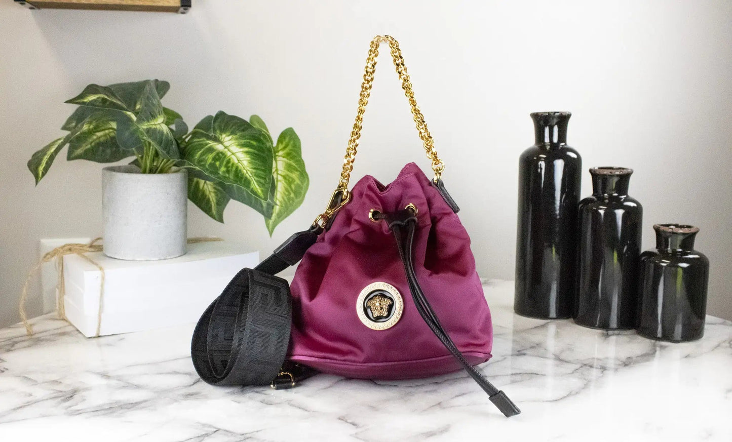 Versace - Small Dahlia Nylon Medusa Pendant Bucket Chain Crossbody - (The Luxe Line)