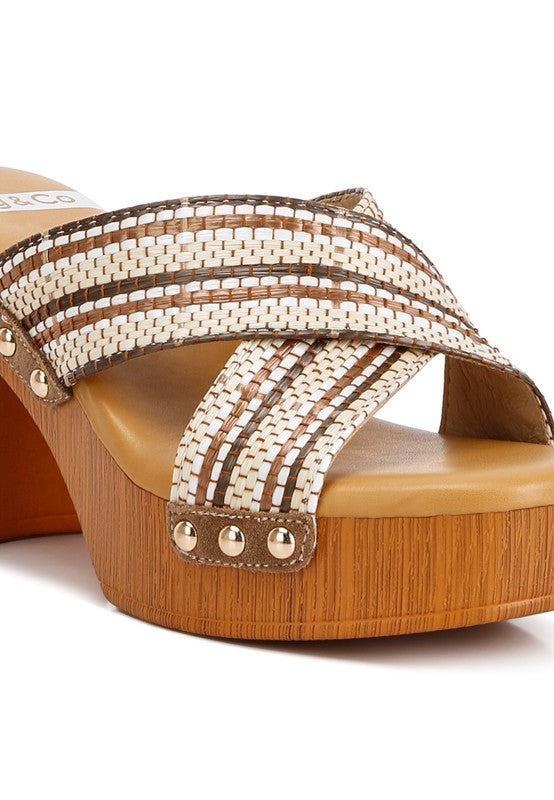 Rag & Co- Finley Raffia High Block Heel Clogs