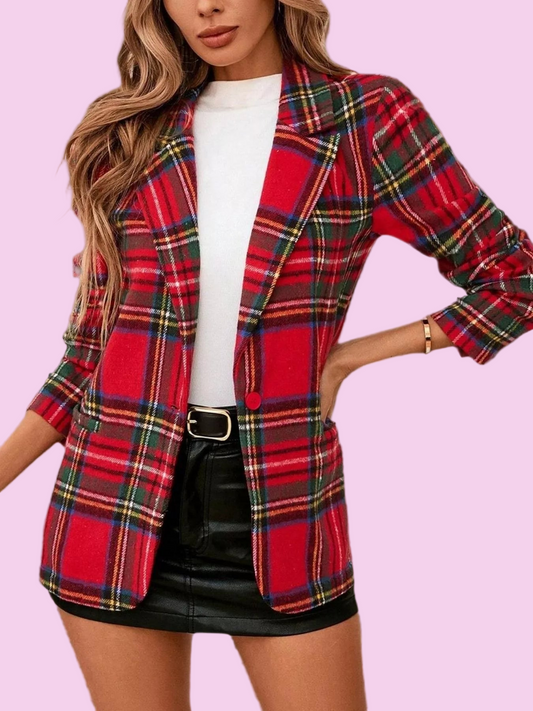 Christmas Plaid or Black/White Plaid - Single-Button Blazer - Size: S-XL