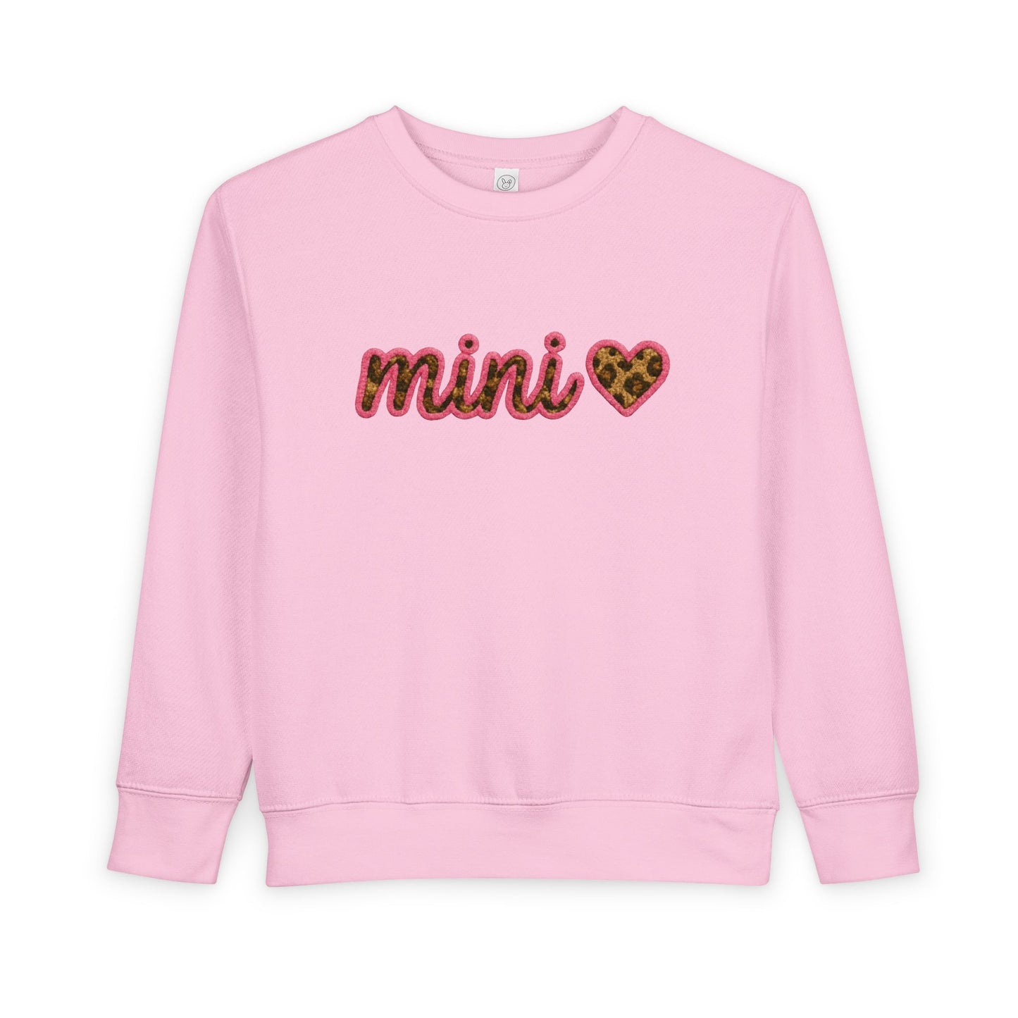 Mama & Mini "Mini" Faux Embroidery Pink Leopard Heart DTG Toddler Sweatshirt - Size: 2T-7T
