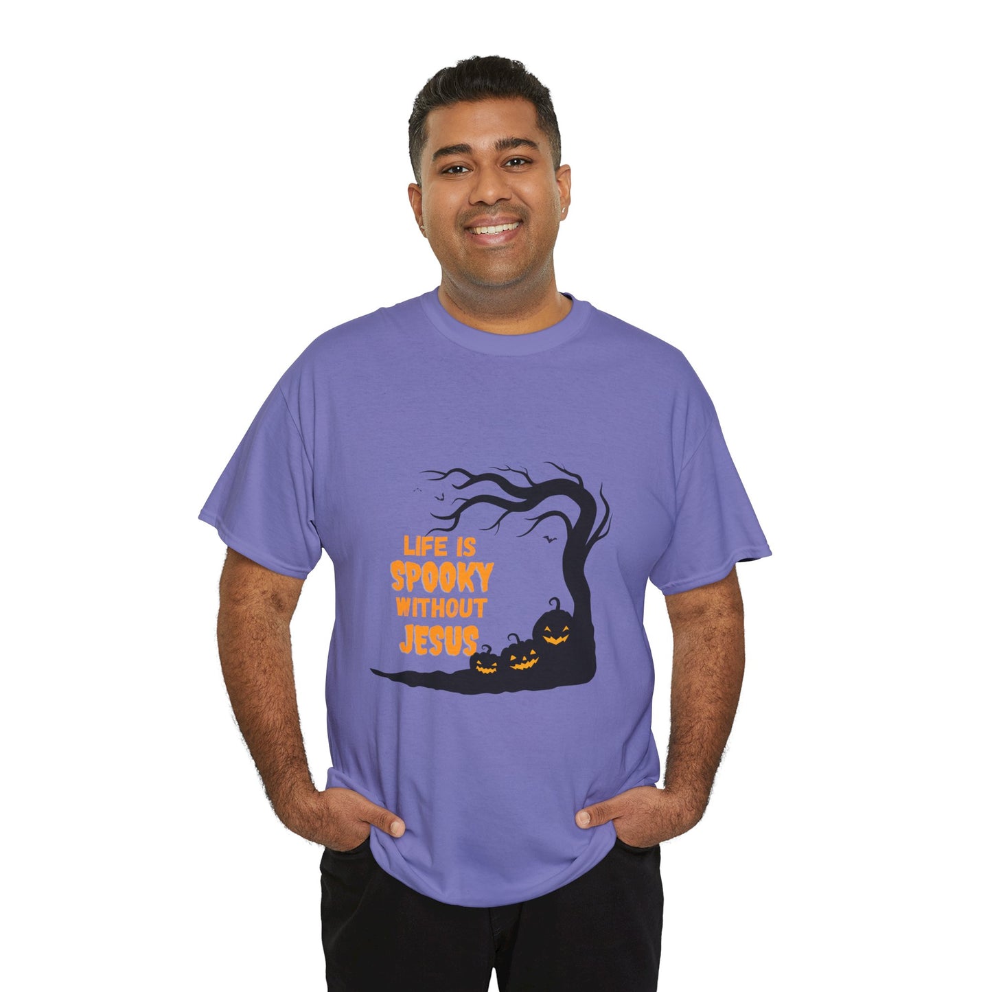 Life Is Spooky Without Jesus - Gildan Unisex Heavy Cotton Graphic Tee - Halloween Collection