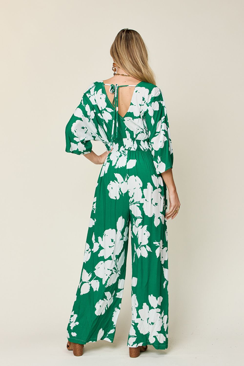 Double Take - Printed Tie Back Wide Leg Jumpsuit - S-3XL