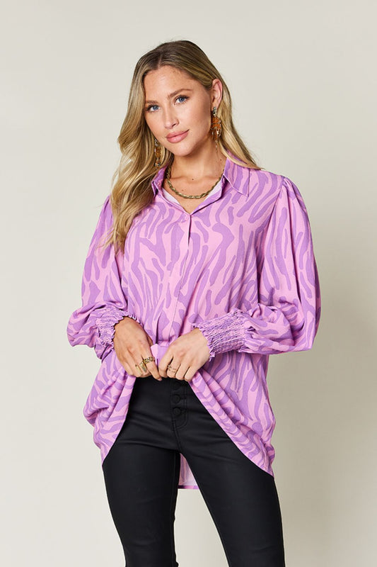 Double Take - Printed Smocked Long Sleeve Blouse - Size: S-3XL