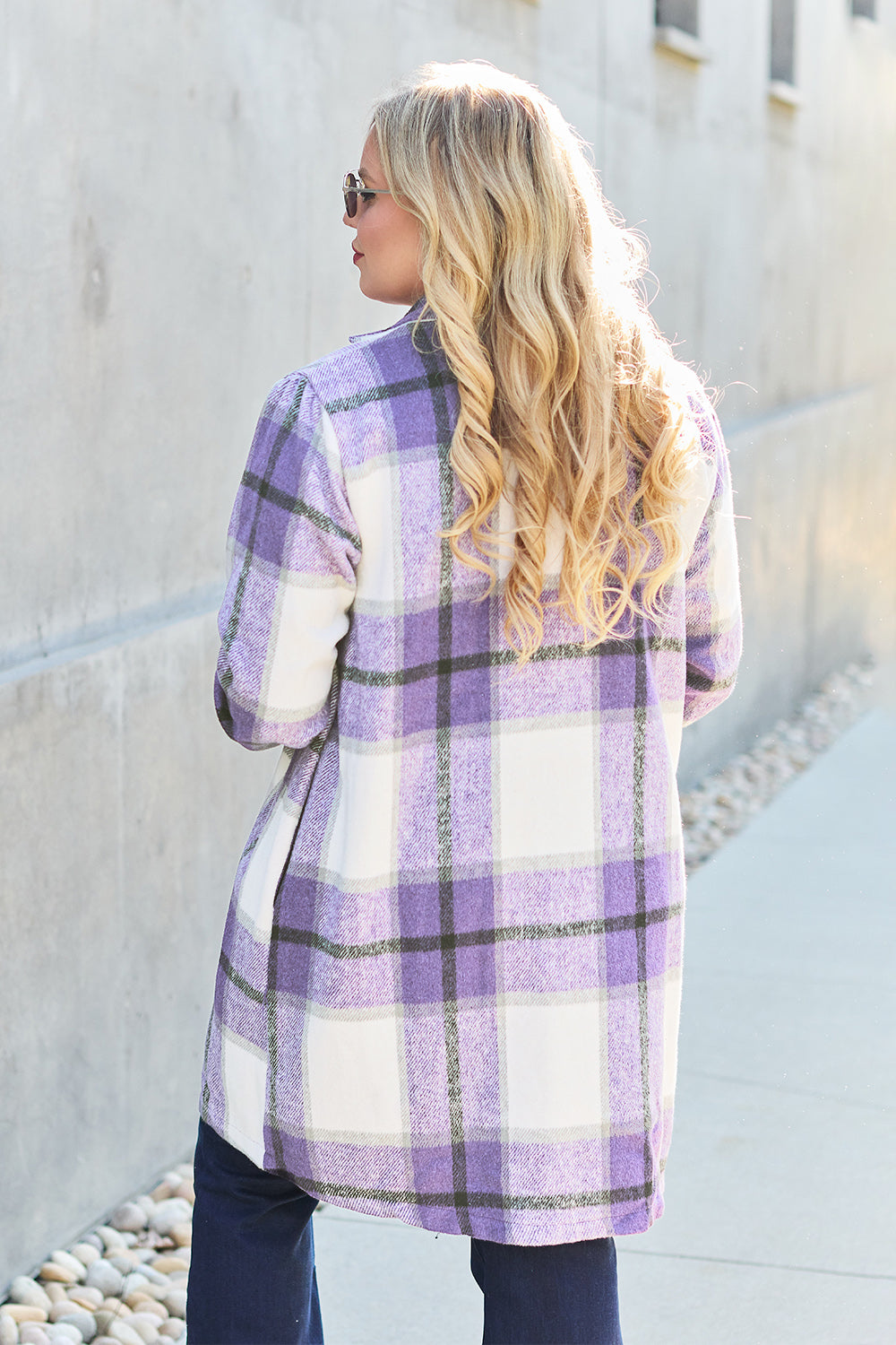 Double Take - Plaid Button Up Lapel Collar Coat - Size: S-3XL