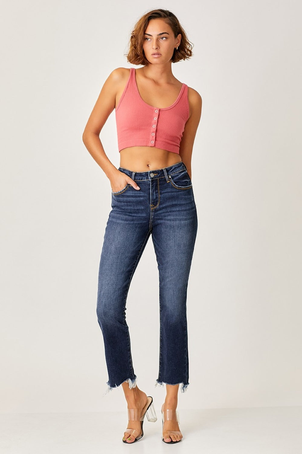 Risen - Frayed Hem Cropped Straight Jeans - Size: 0-3XL