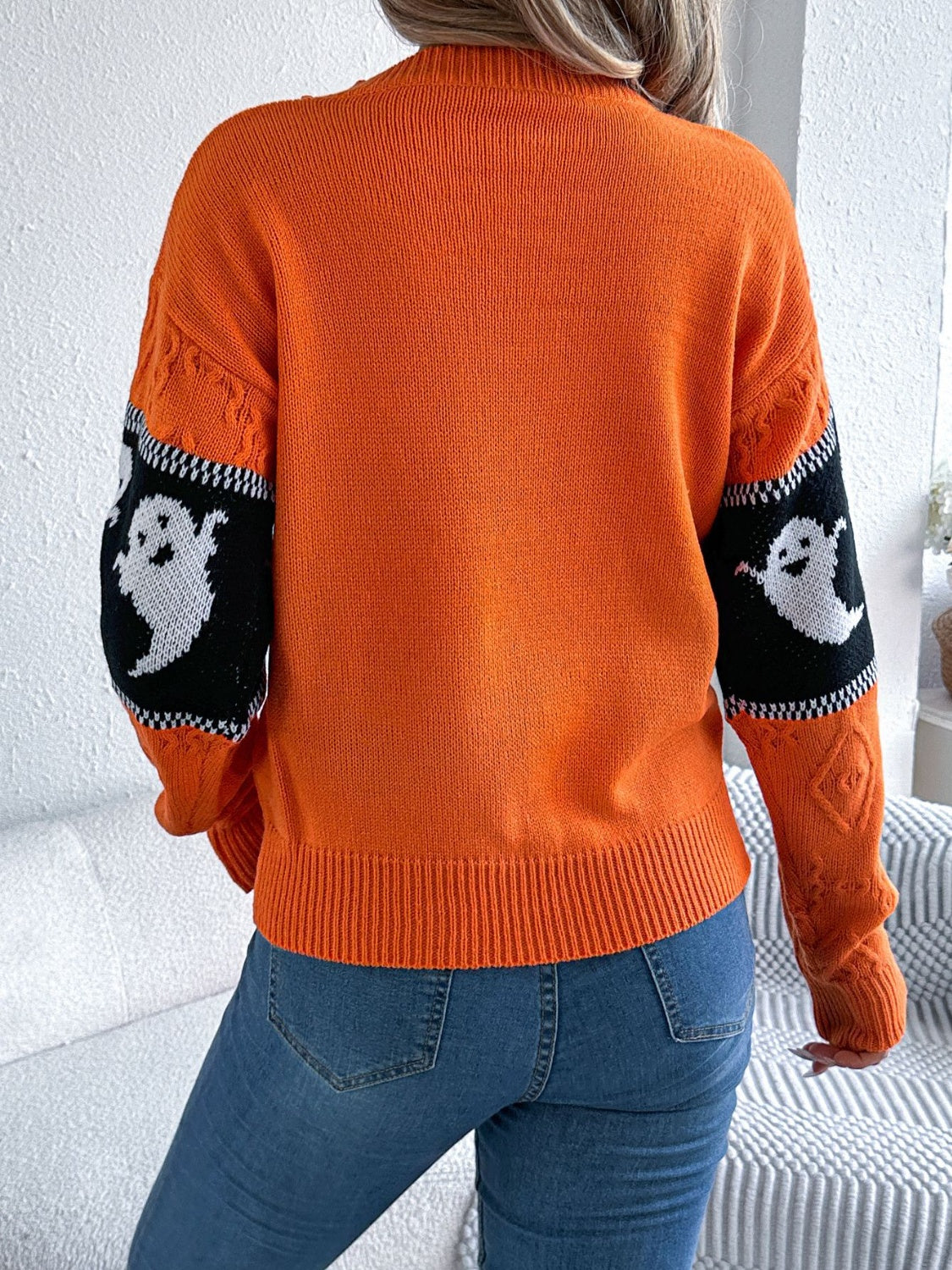 Ghost - Round Neck Long Sleeve Sweater - Halloween Collection