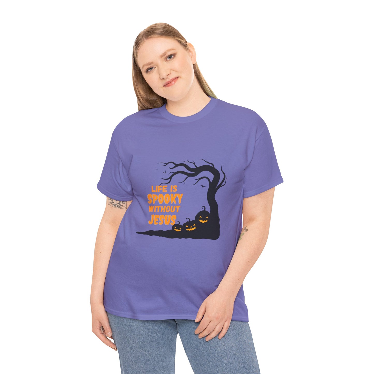 Life Is Spooky Without Jesus - Gildan Unisex Heavy Cotton Graphic Tee - Halloween Collection