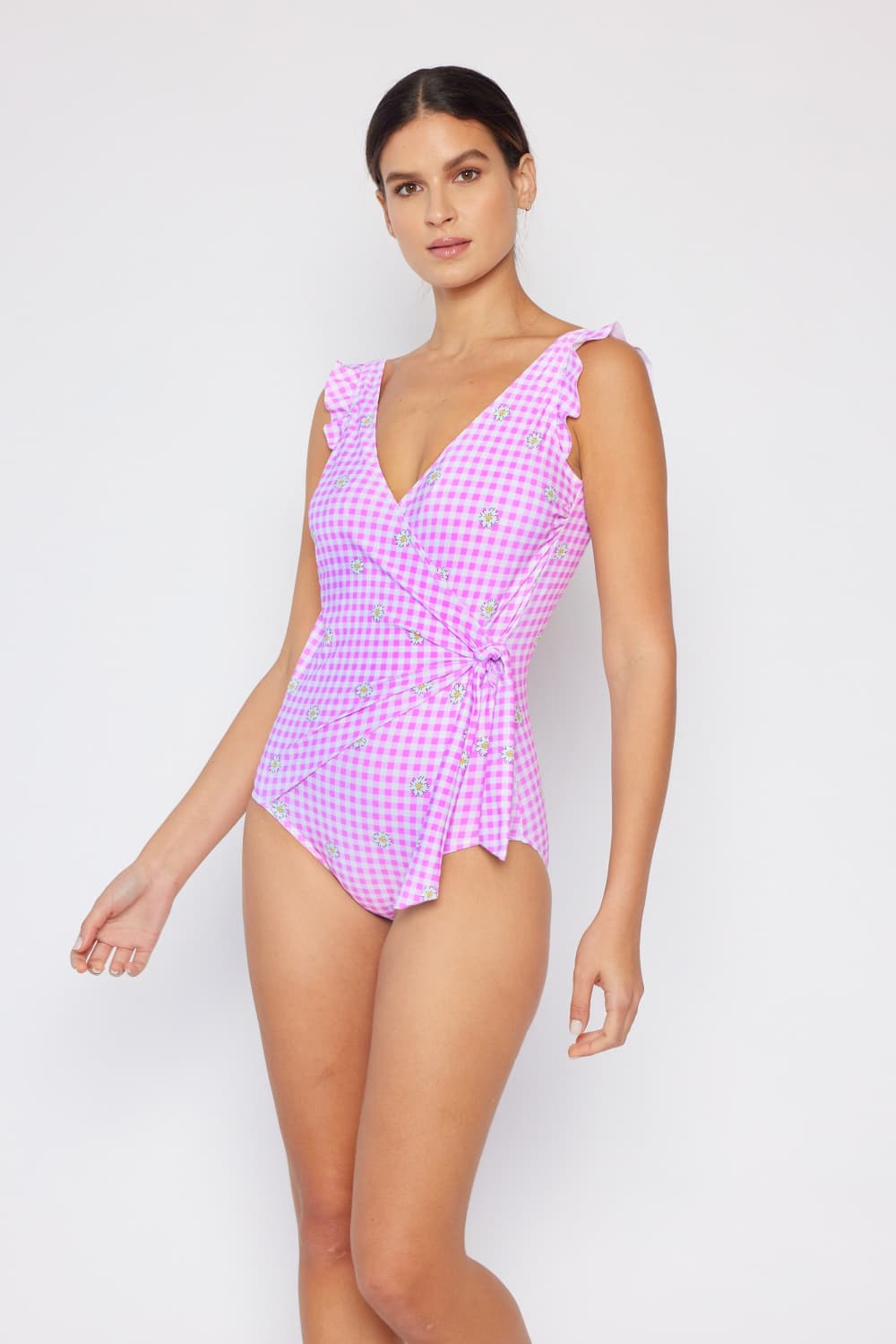 Marina West Swim - Float On Ruffle Faux Wrap One-Piece in Carnation Pink - Size: S-3XL