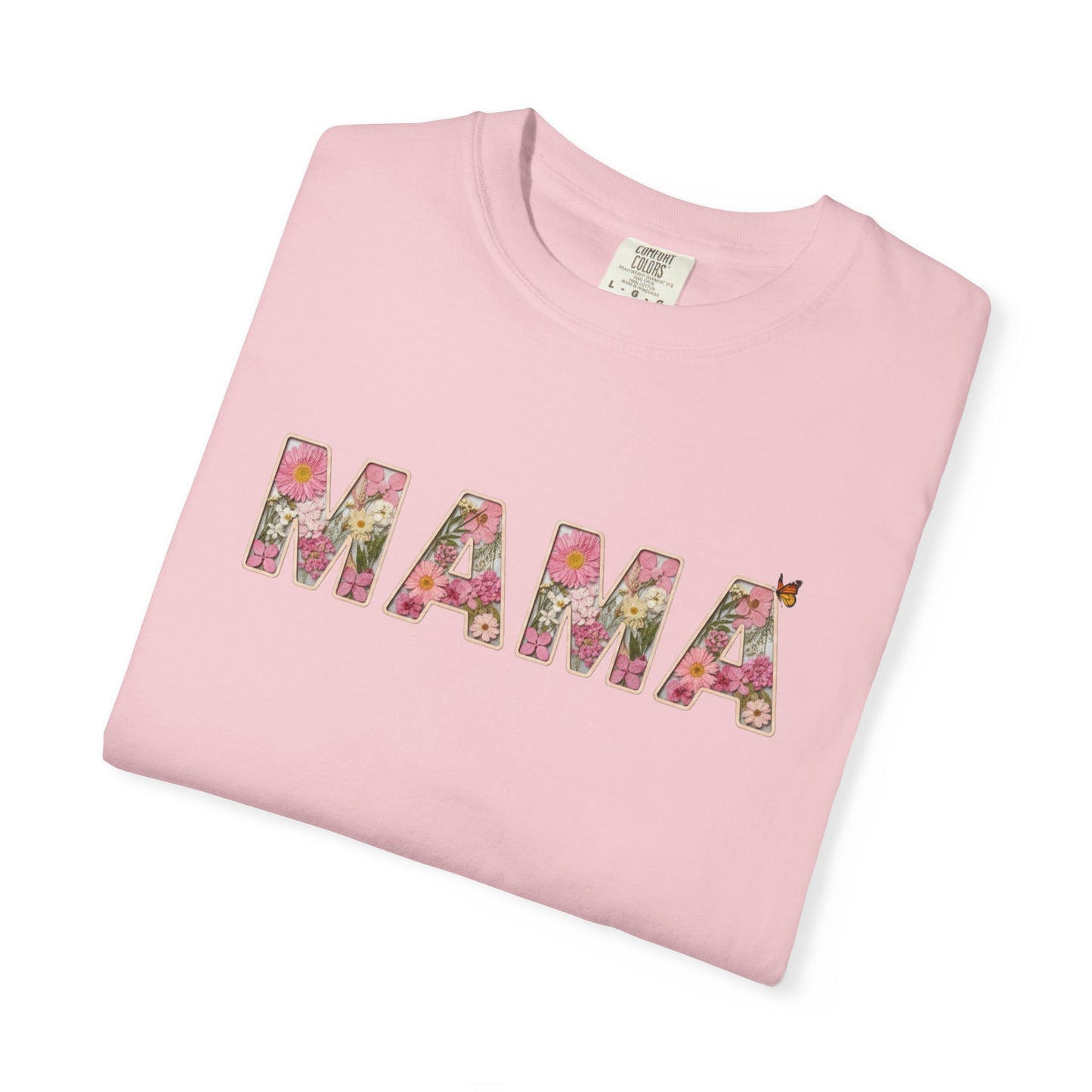 Spring Floral "MAMA" Graphic Tee (Comfort Colors) - Size: S-4XL - Cute Matching Mommy & Me Shirt, Pink Flower Lettering Mom Top, Gift for Moms