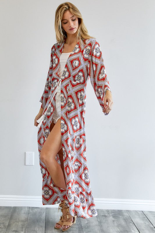 Davi & Dani - Printed Long Sleeve Loose Kimono