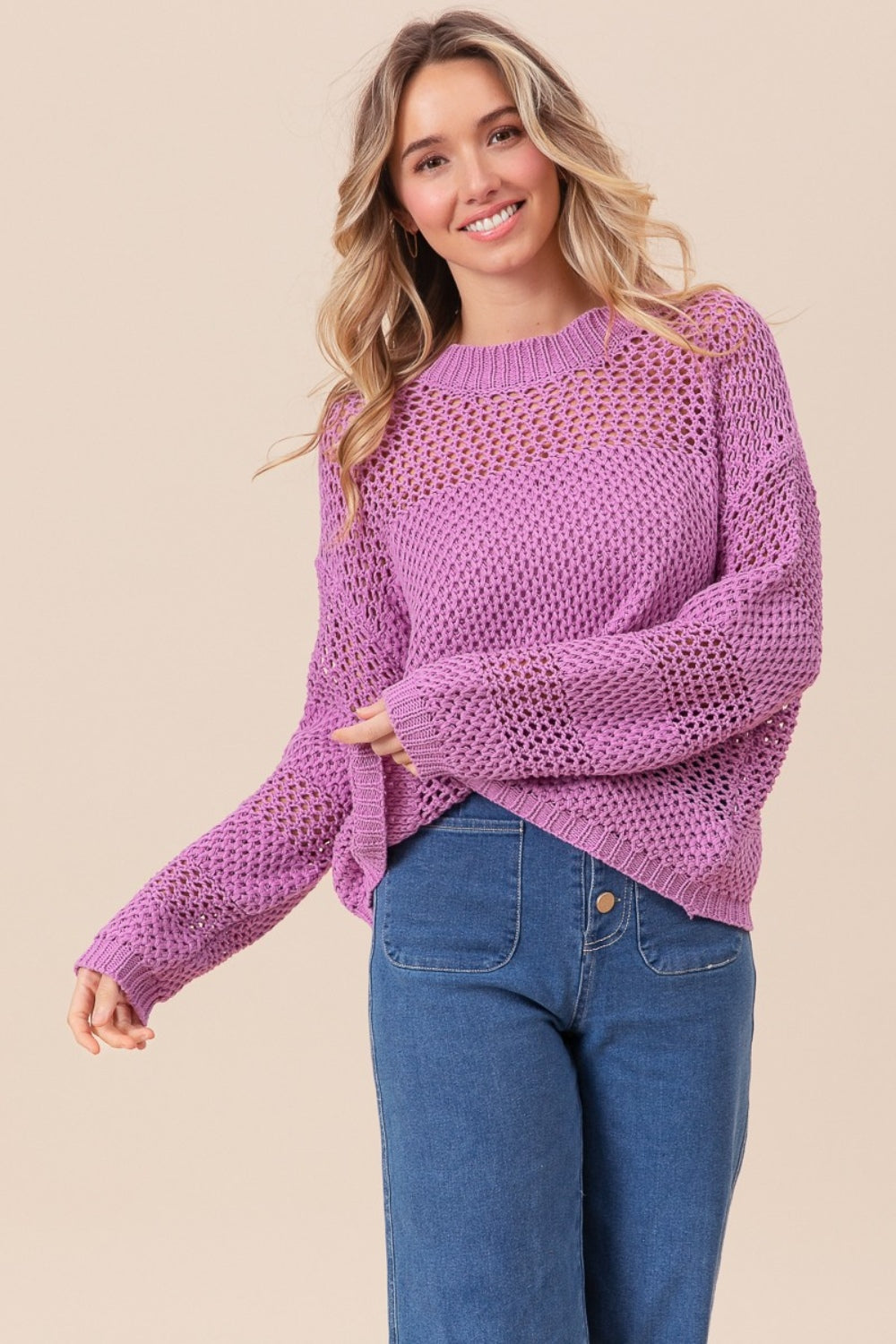 BiBi - Openwork Long Sleeve Knit Top